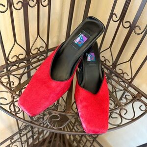 Red Women's Calf hair  Slip-On Heels